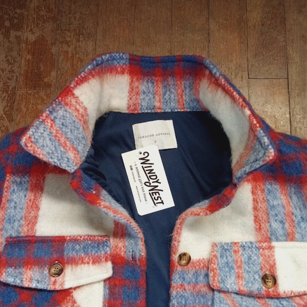 Small button down wool blend plaid shacket front … - image 3